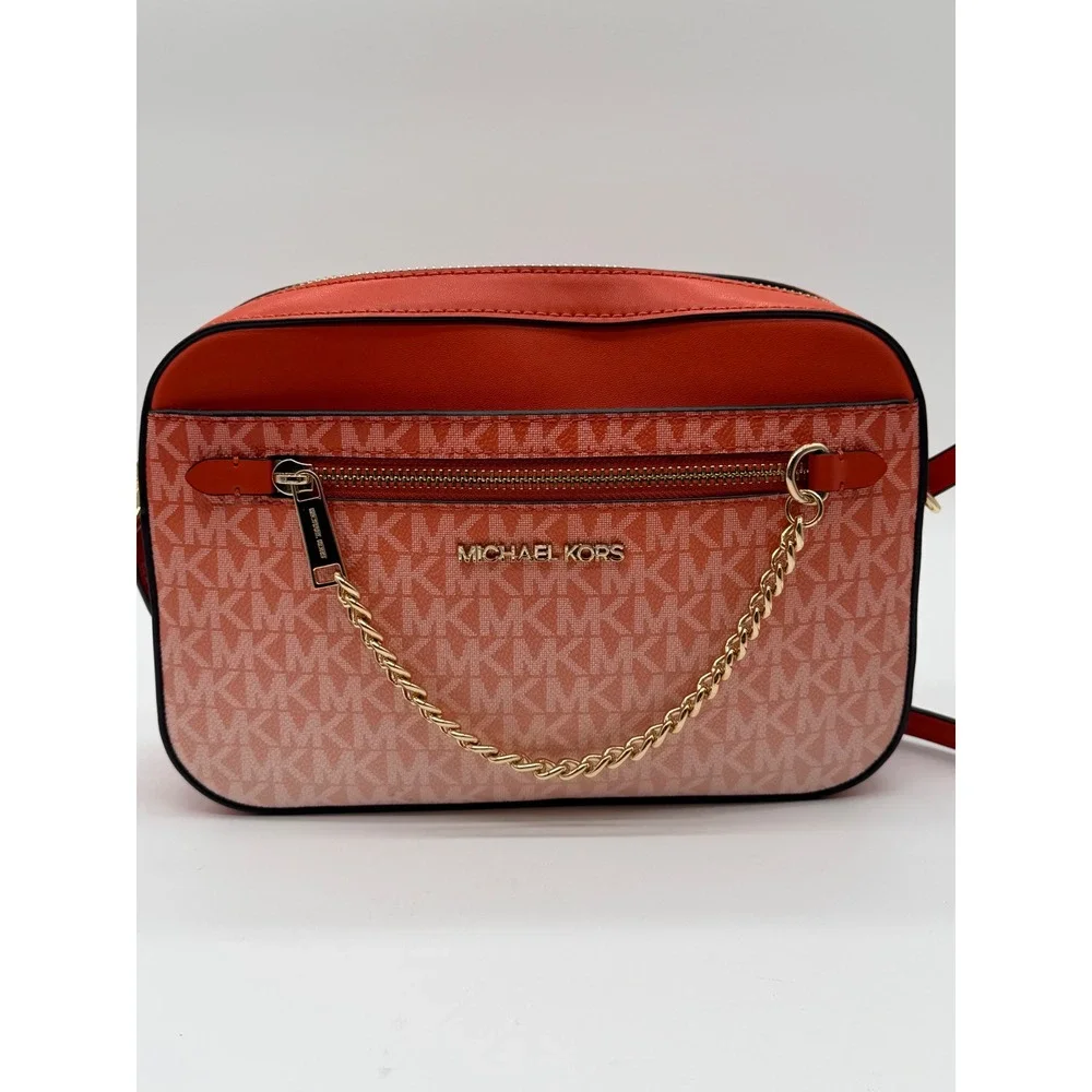 Michael Kors Jet Set Large EW Crossbody Bag Orange Pink Monogram Logo